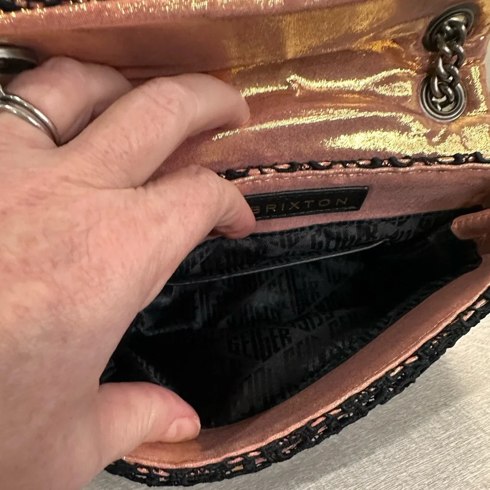 Kurt Geiger NWT Metallic with Black Crochet Overlay and Dustbag